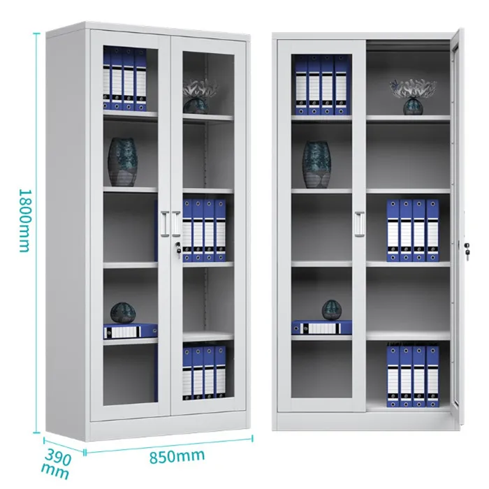 Luoyang factory 2 doors filing cabinet office file storage cabinet cupboard glass swing door iron metal storage file cabinet