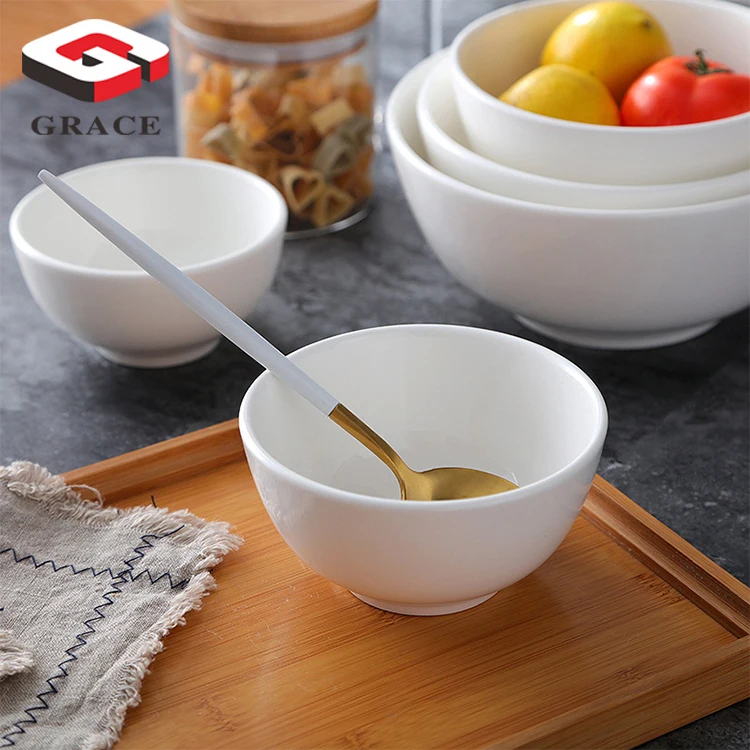 Wholesale white ceramic cereal bowls round porcelain bowls household dinner serving salad custard soups rice bowl