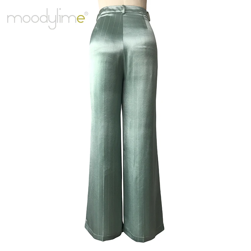 Fashion Wide leg trouser for women hight quality fabric stripe pants and hight waisted wide leg  trousers