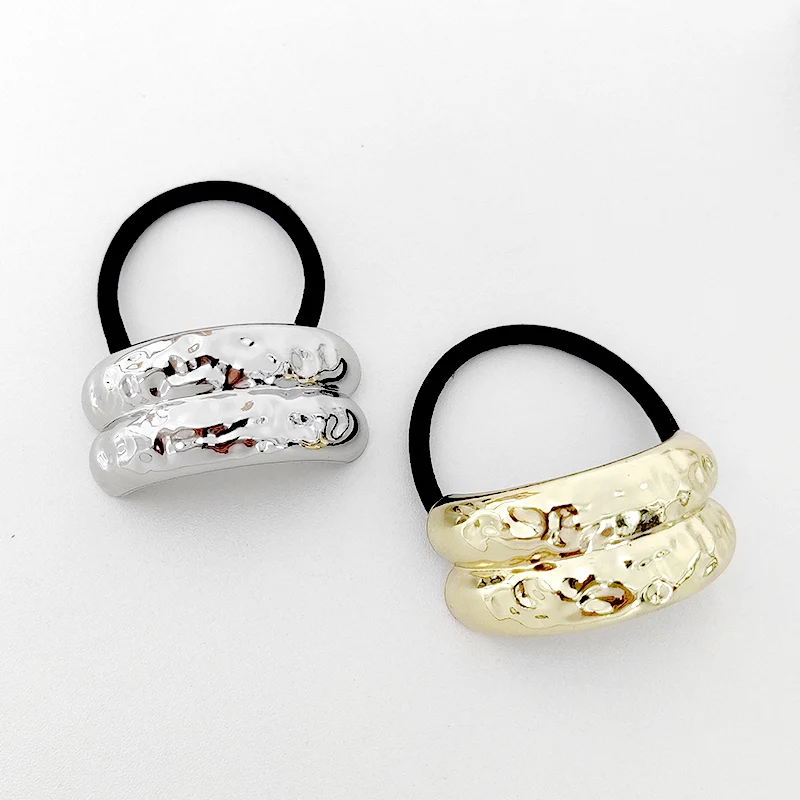 PT40056 High quality elastic bracelet hair ties gold metal geometric shape ponytail holder hair tie with charm