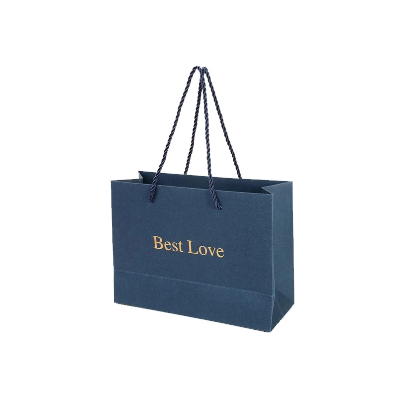 Custom Printed Logo Luxury Sac En Papier Matt Black Shopping Paper  gift Bags Packaging With Ribbon Handle
