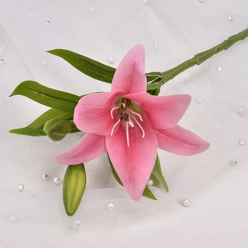 Artificial Plastic Lily Flower Home Decoration Feel Film Photography Wedding Factory Wholesale 3 Mini Single Artificial Lily