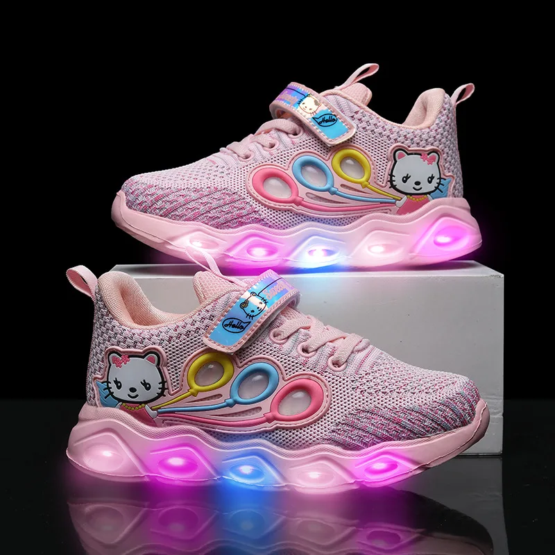 Child Luminous Sneakers Frozen Princess Kids Led Flashing Boots Girls Casual Shoes With Lights