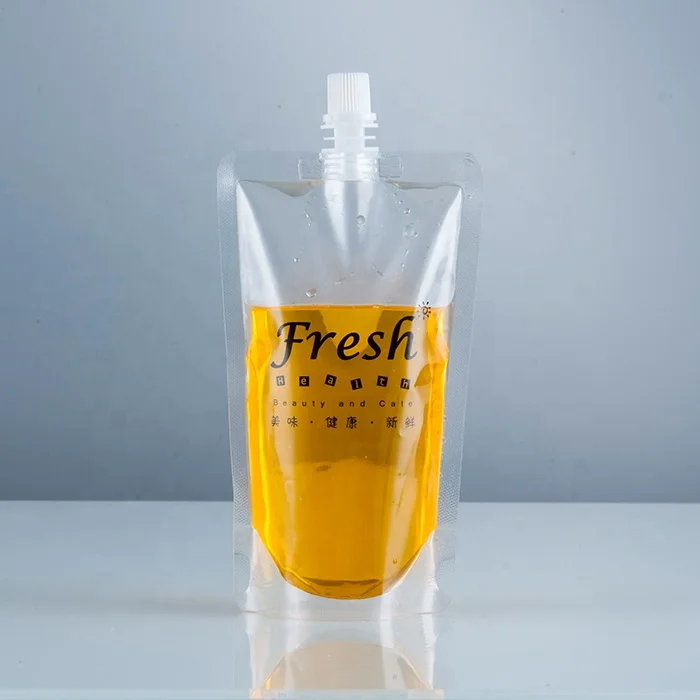 Custom Print Low MOQ Plastic Clear Stand Up Water Liquid Beverage Juice Packaging Drinking Pouch With Spout