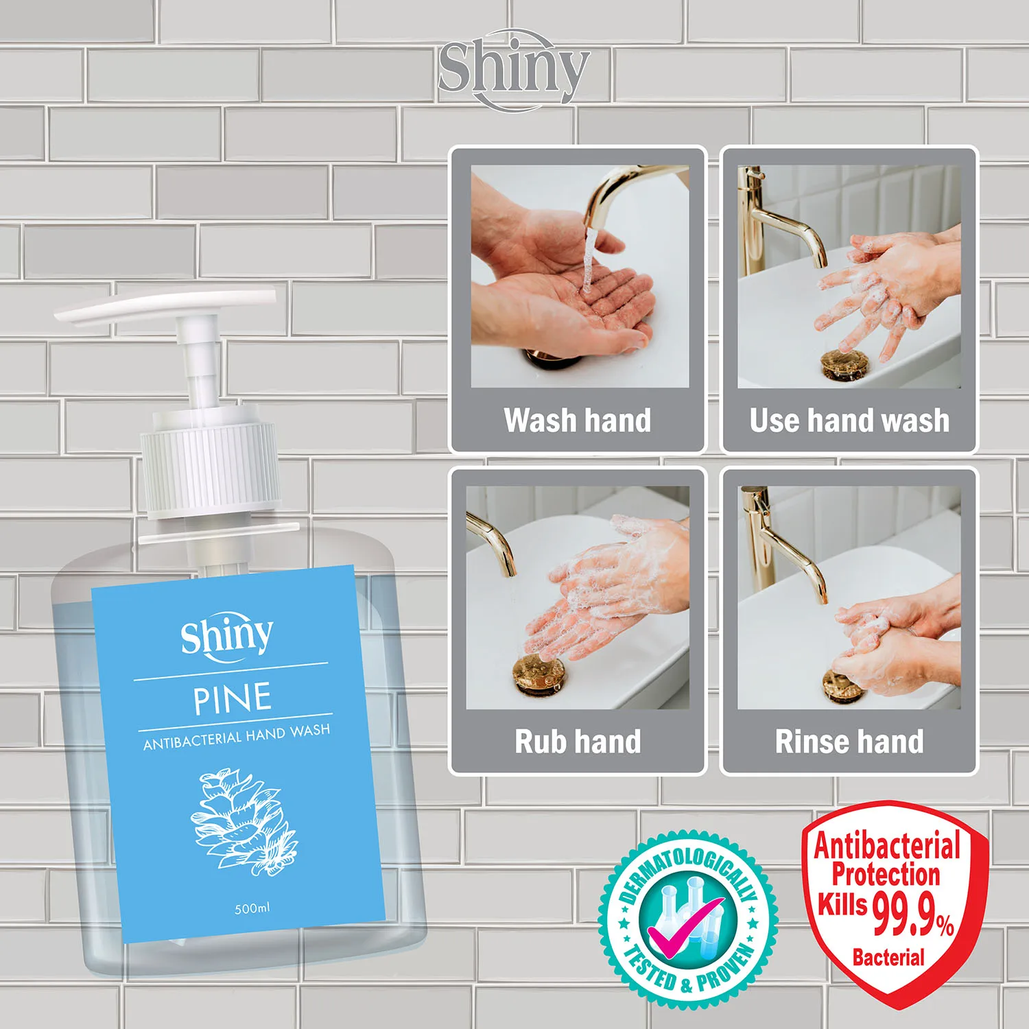 Malaysia Best Export Shiny Hand Wash 500ml High Quality Ingredients Made with Vitamin E Liquid Form Suitable for All Ages