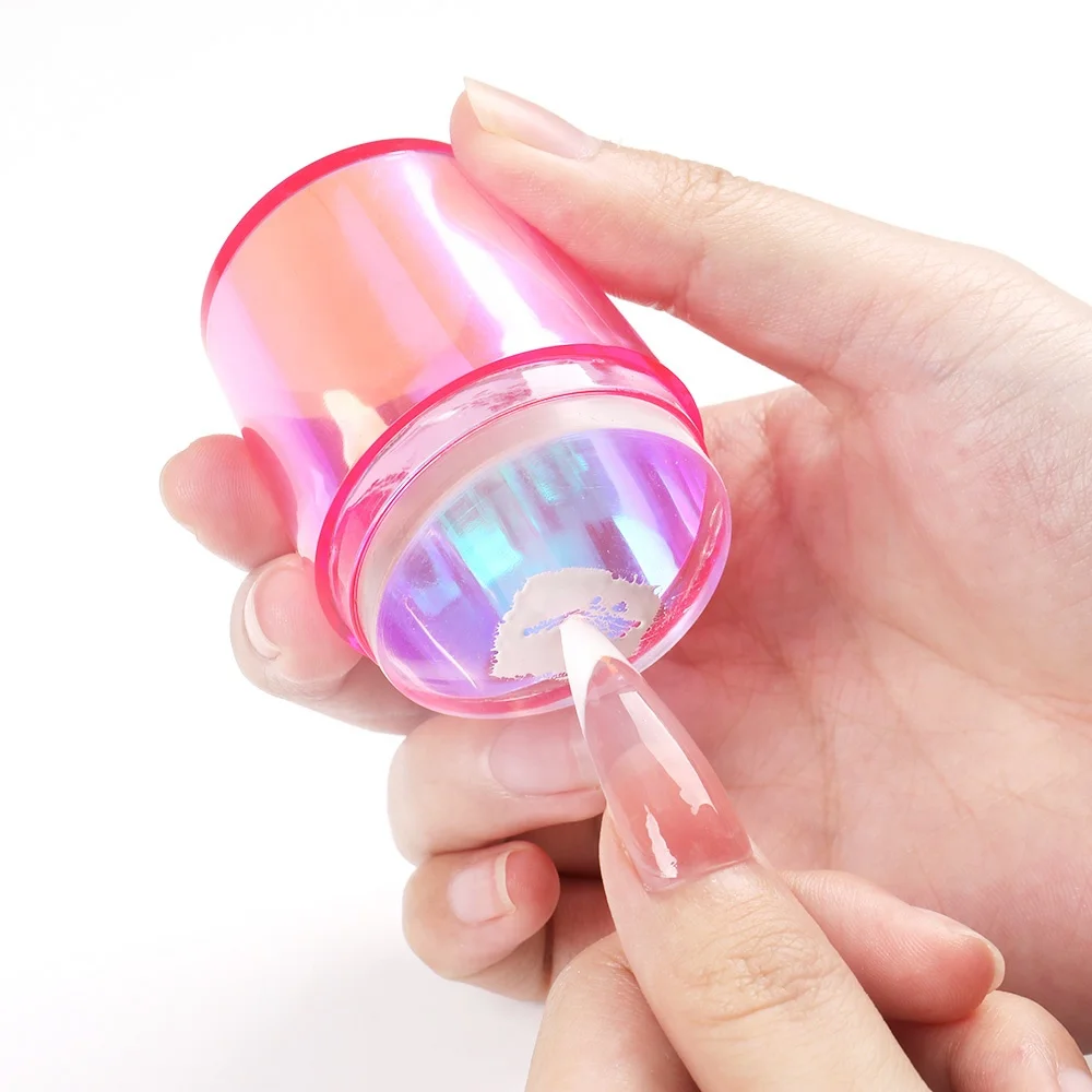 BQAN 2022 Rainbow Blue Nail Stamping Tool Silicone Nail Art Stamper with Scraper Card