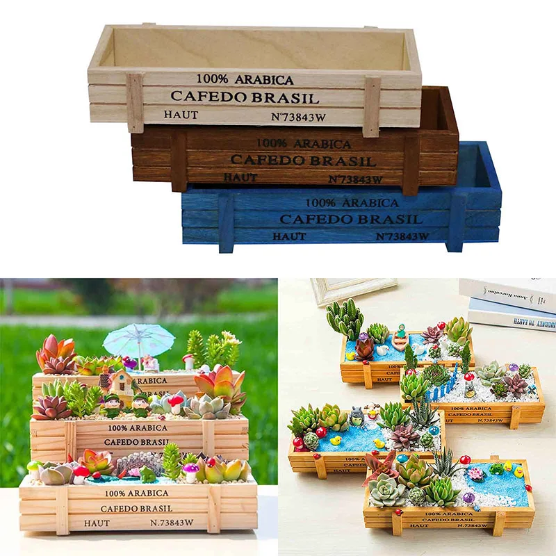 Vlovelife 1 шт. деревообрабатывающий инструмент для резки сочные ящик для комнатных растений, прямоугольная деревенская коробка деревянные цветочные горшки для растений в помещении окно рабочего стола