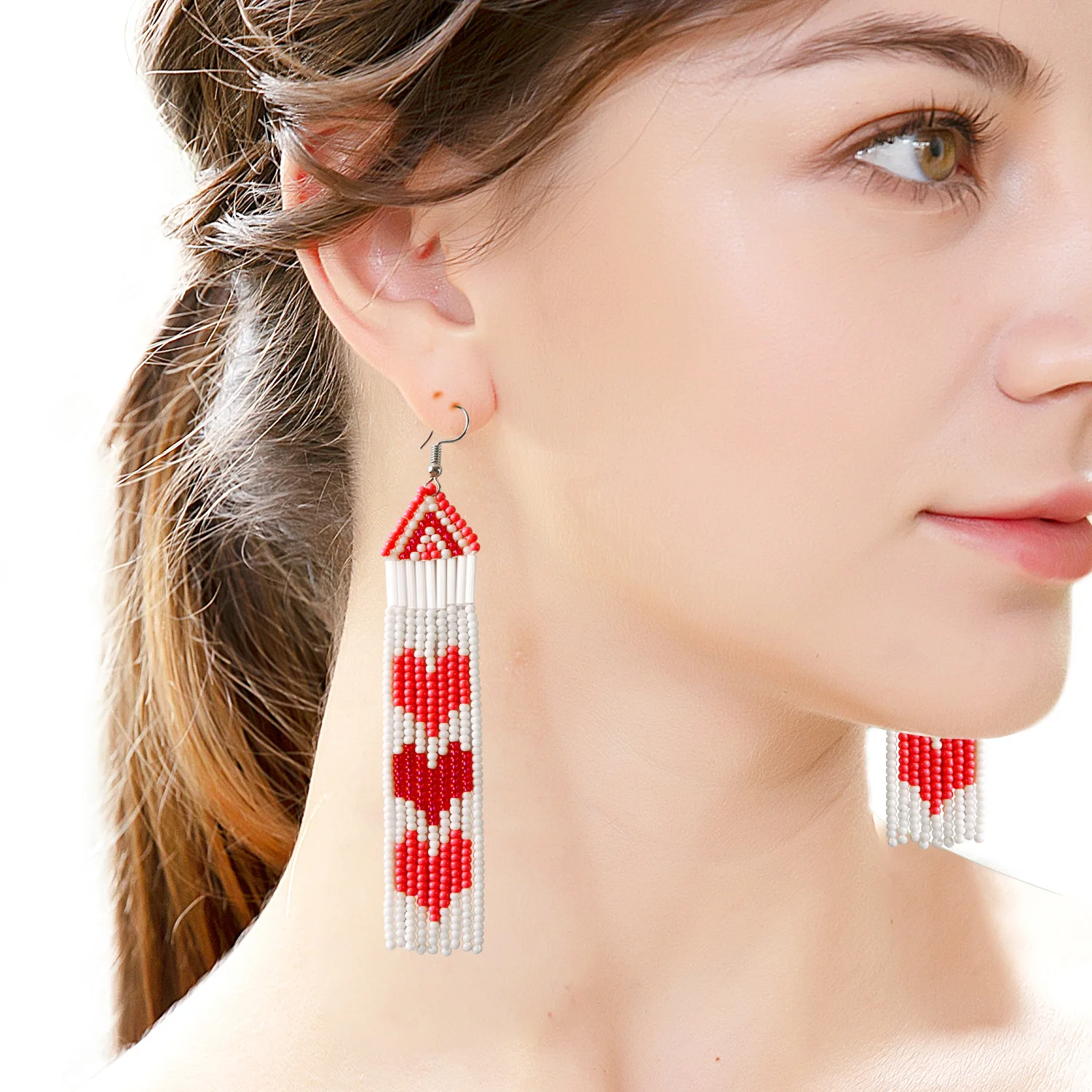 2023 Hot Selling Seed Bead Boho Tassel Earring Heart Shape Rainbow Miyuki MultiColor Earring For Women
