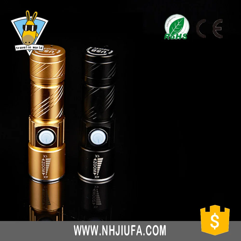 JF Promotional Gift Mini usb Charged Flashlight LED Adjustable Focus Zoom flash Light USB
