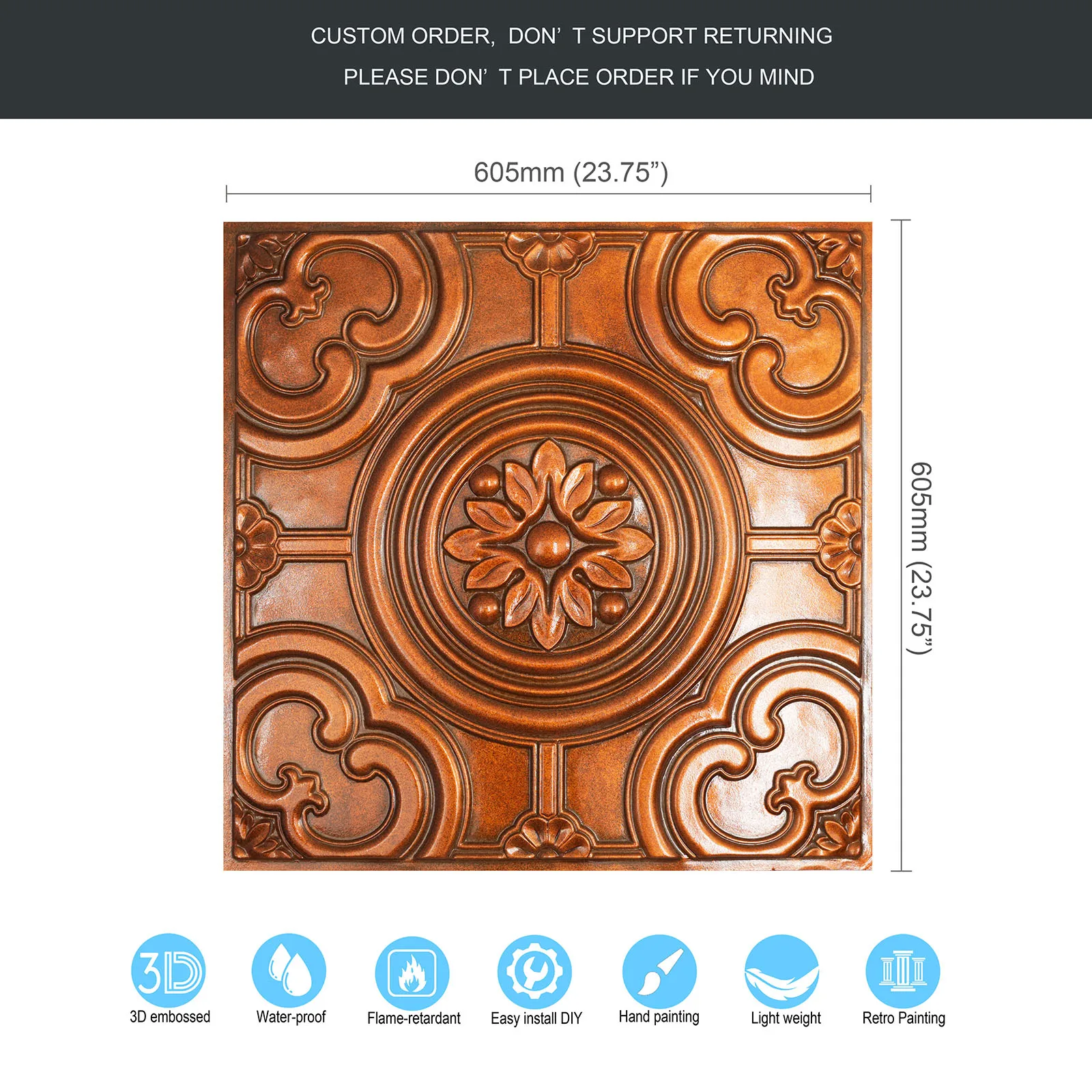 Faux tin tile distressing interior roof Ceil panels Decorative tin wall tile 3D embossed wall panels PL50 archaic copper