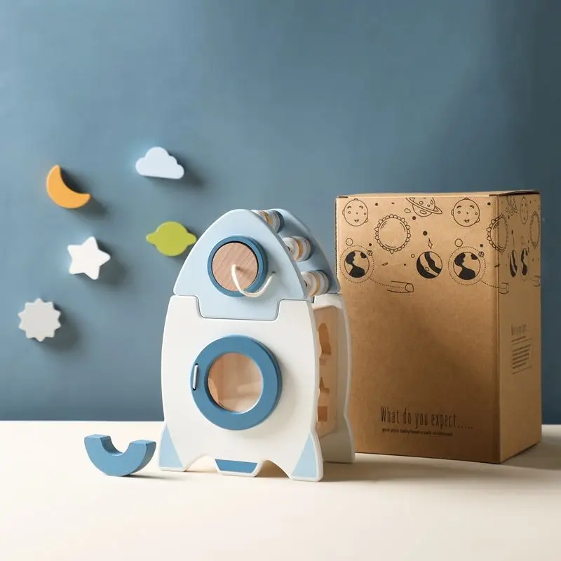 2023 New Montessori educational toys Infant early education toys 5 in 1 Wooden Rocket Cognitive Baby Toy