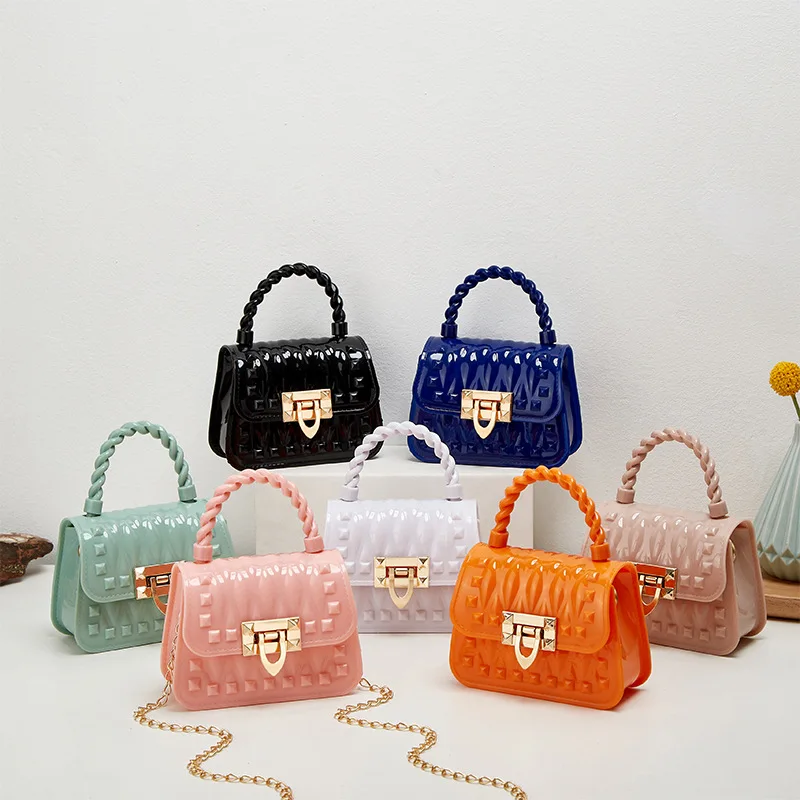 2023 mini Jelly candy color handbags chain shoulder bags for girls kids purse PVC bag