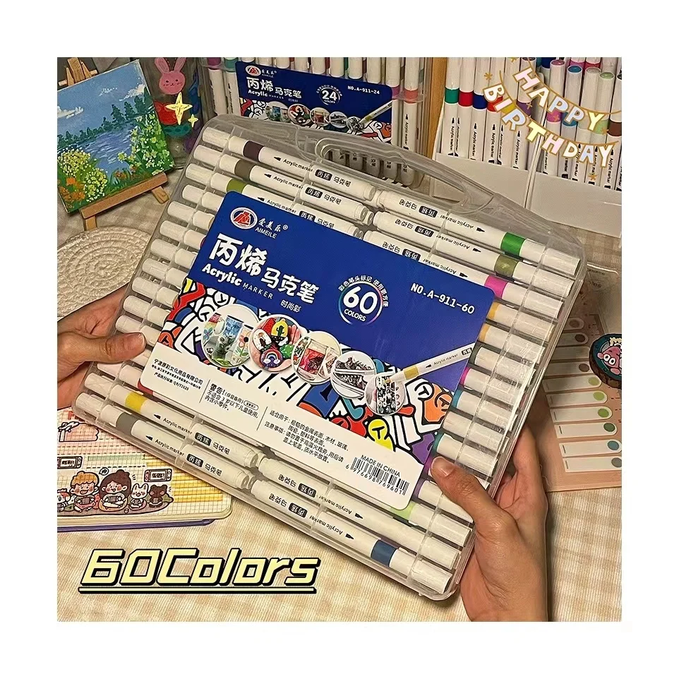 set di articoli di cancelleria acrylic paint brush painting art supplies set kit long lasting acrylic marker pen sets 60 colors