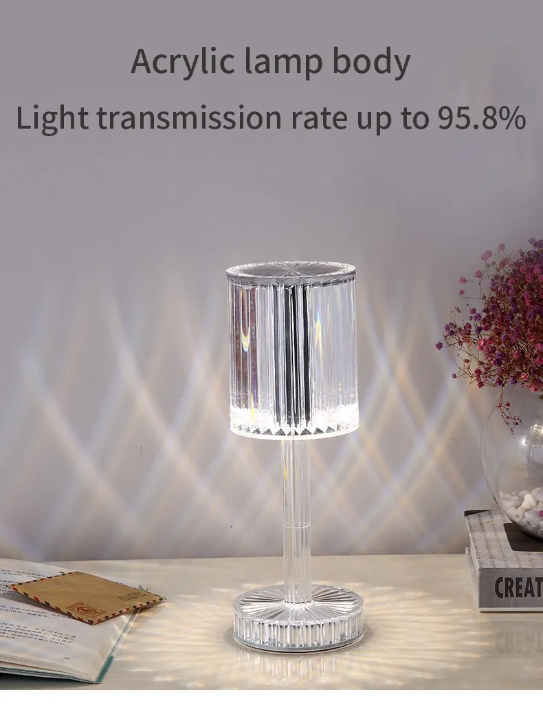 Romantic Portable 16 Color Atmosphere USB Rechargeable Rose Remote Acrylic Crystal Decorative LED night lights table lamp