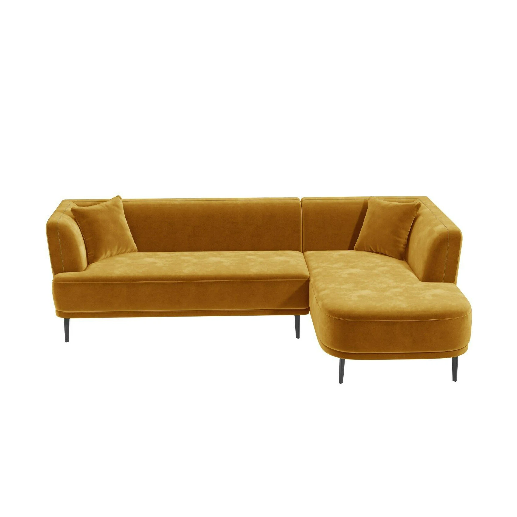 Mustard Yellow 3 Seater Wooden Corner Sofa Set Furniture With Chaise Lounge in Soft Velvet for Living
