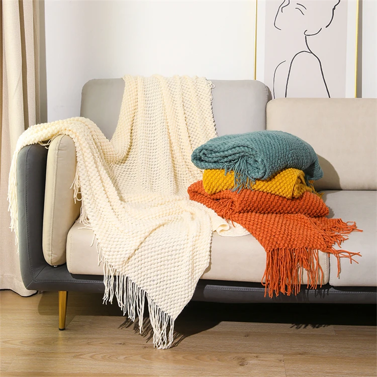 Acrylic Knitted Blanket Wholesale 100% Acrylic Fibers Geometric Pattern Nordic Throw Blanket Modern
