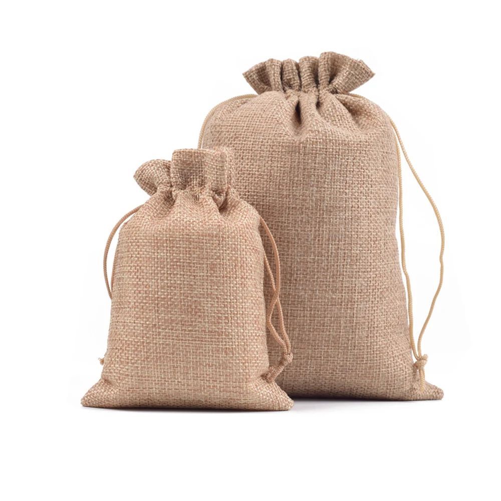 custom printing logo burlap bag food grade packaging jute drawstring bag nature color CMYK for dry food weeds coffee bean