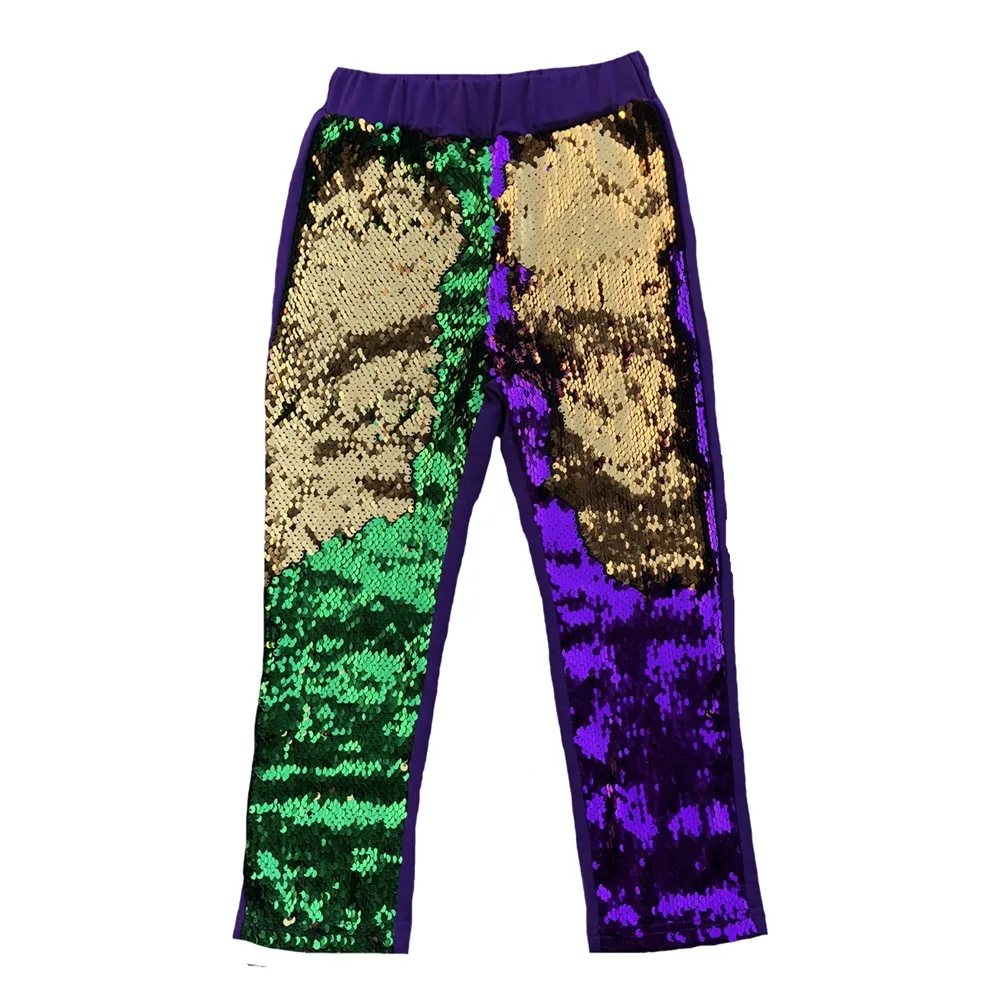 New Arrival Mardi Gras Pants Mommy and me pants kids shorts manufacture green Purple and Gold Reversible Sequined Pants
