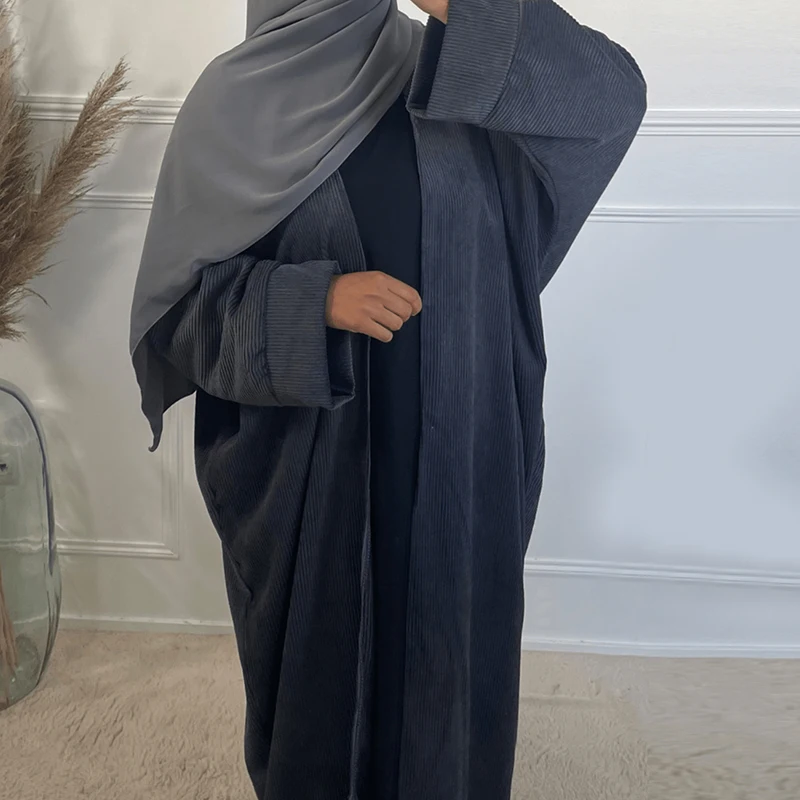 New Arrival Open Abaya 2023 Winter And Autumn Thick Abaya Dress Arab Dubai Modest Solid Color Corduroy Muslim Women Abaya