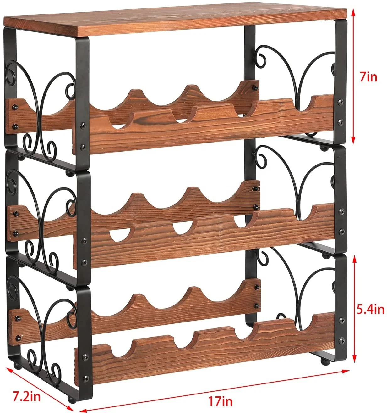 Hot Selling Countertop Wine Rack Wood Metal Wine Bottle Holder Storage Rack Stand Stackable Perfection Organizer