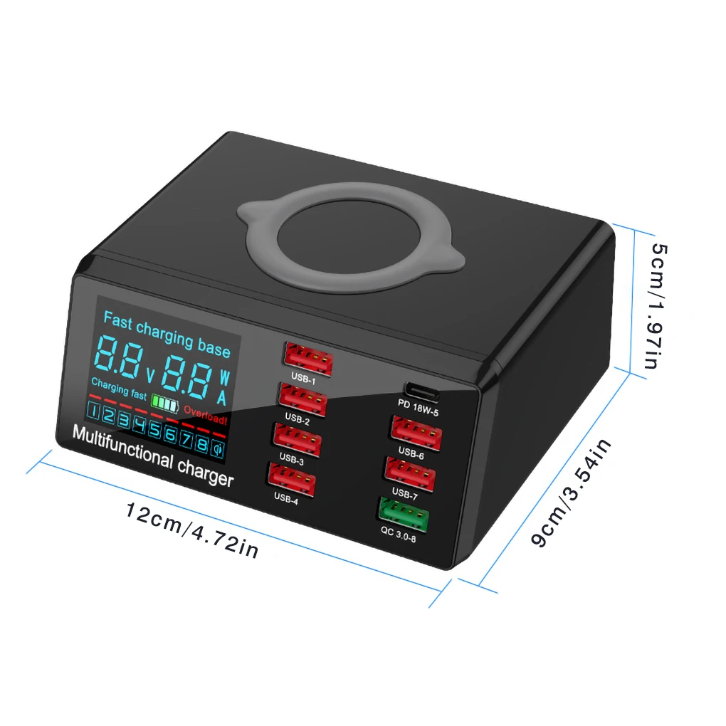 
 100 Вт 2 в 1 Беспроводное зарядное устройство + зарядное устройство Быстрая подставка 8 портов Смарт Usb зарядное устройство Rohs X9 CN;GUA 100-240 В, 50-60 Гц XZY  