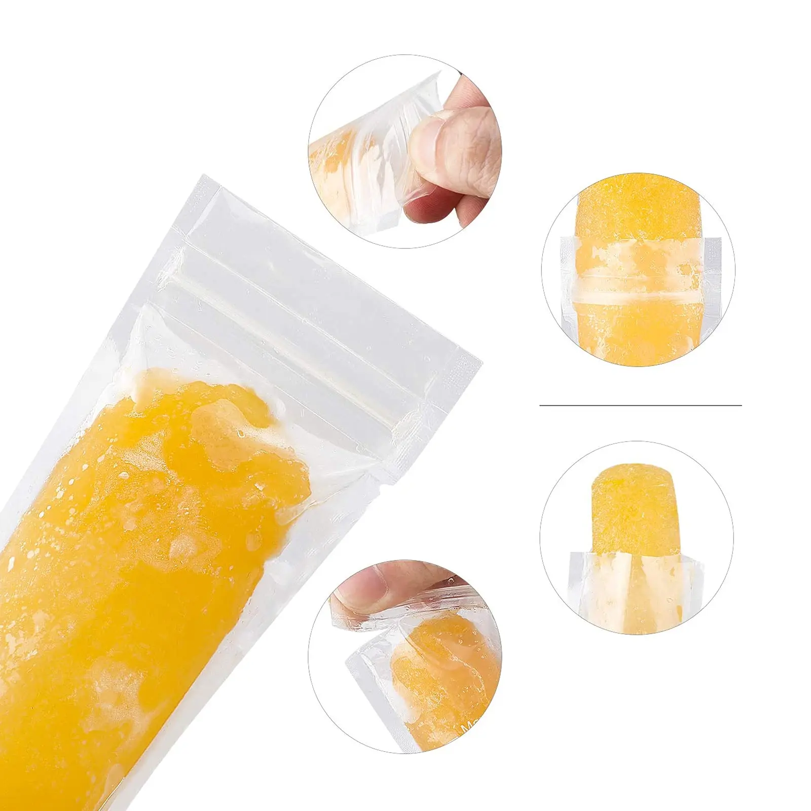 Customized Logo Transparent Biodegradable Ice Cream Pop Pouch Zipper Mold Heat Seal Plastic Popsicle Packaging Bags