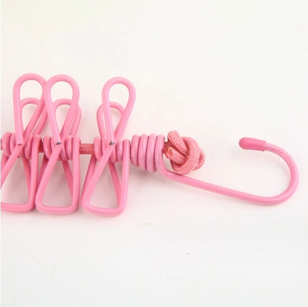 Portable Travel Stretchy Clothesline Outdoor Camping Windproof Clothes Line With 12 Clamp Clips Hooks Outdoor Tool
