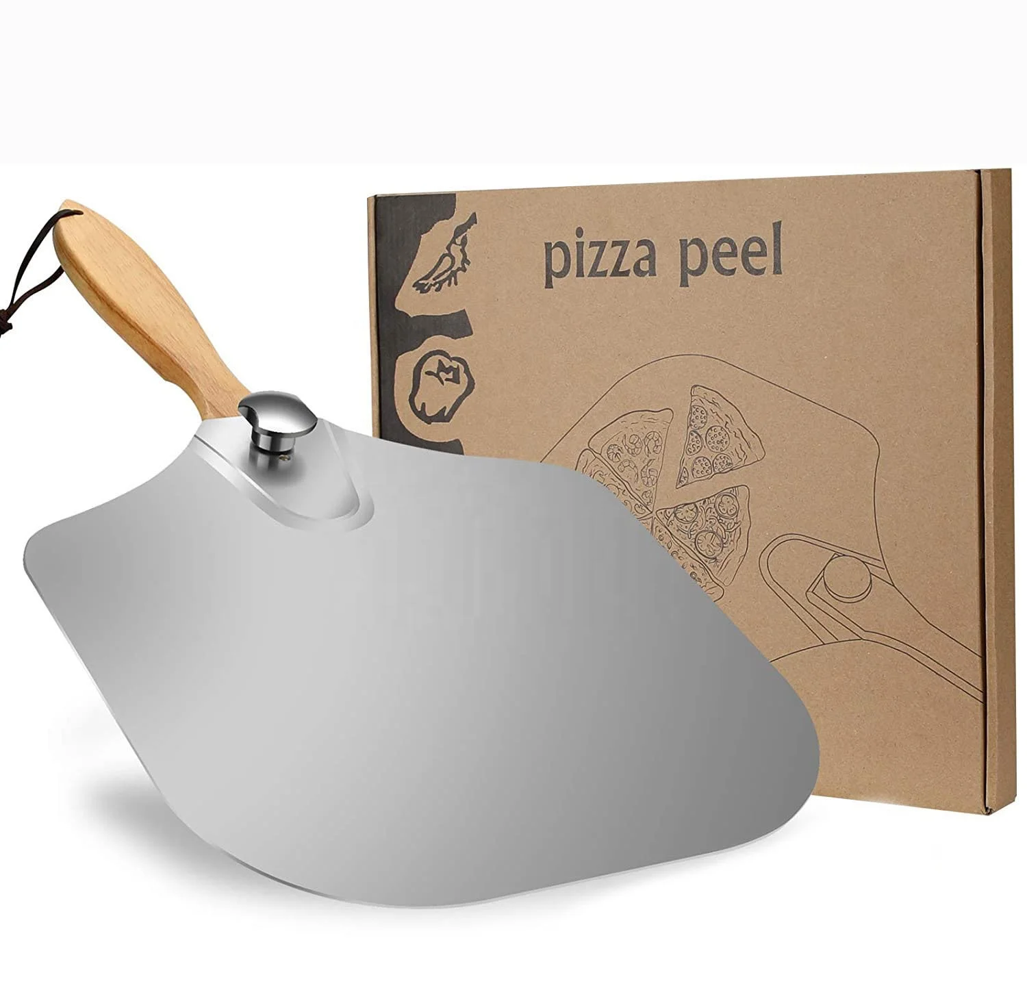 
Premium 12 x 14 Inch Foldable Rubber Wood Handle Aluminum Paddle Metal Pizza Peel Shovel  (1600183001727)
