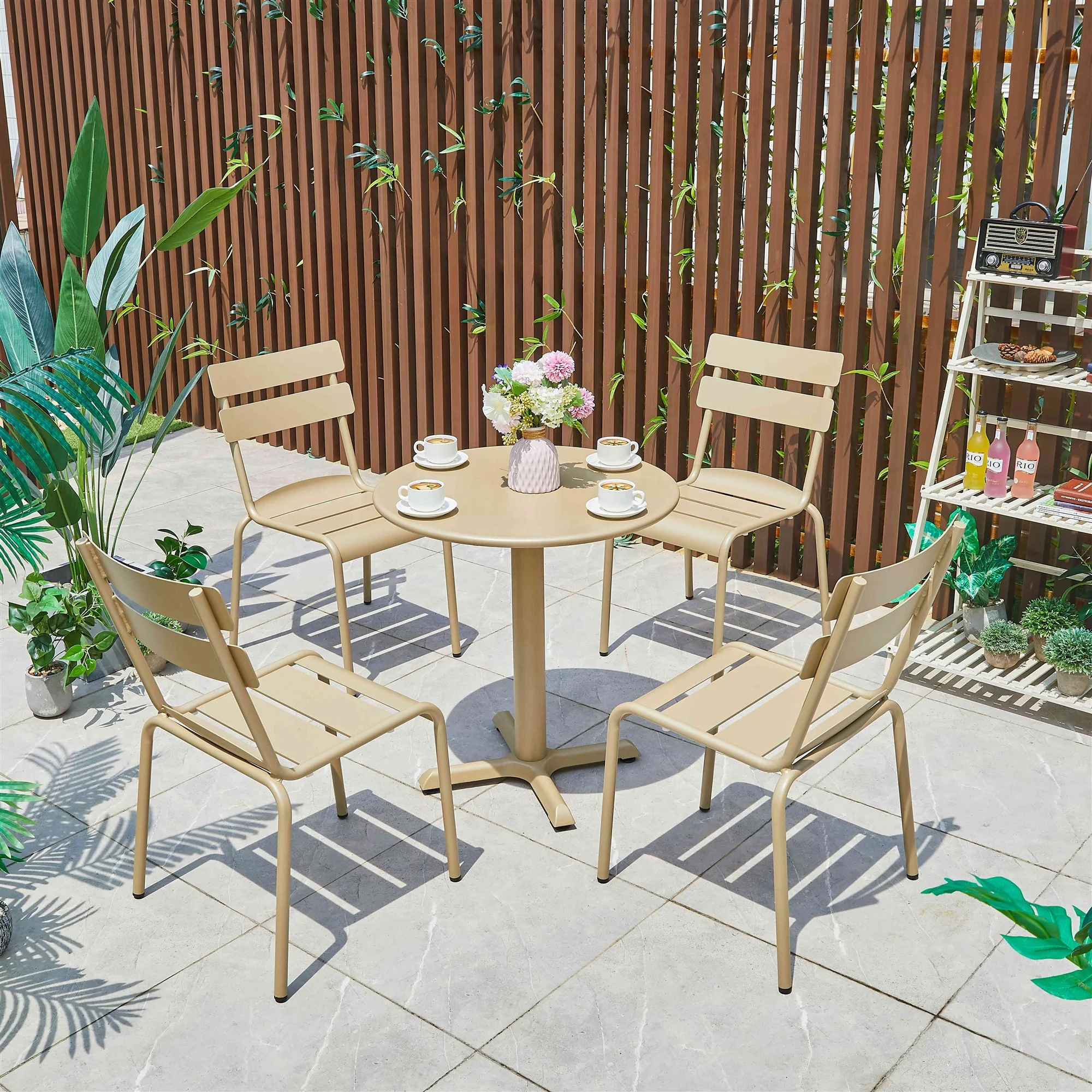 Outdoor Stackable Fermob Design Luxembourg Dining Chair with Aluminum Slat Garden Chair
