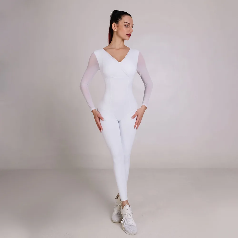 Breathable And Comfortable Yoga Sportswear black Sexy Tight One-Piece mesh long sleeve Sports Exercise Yoga Jumpsuit For Women