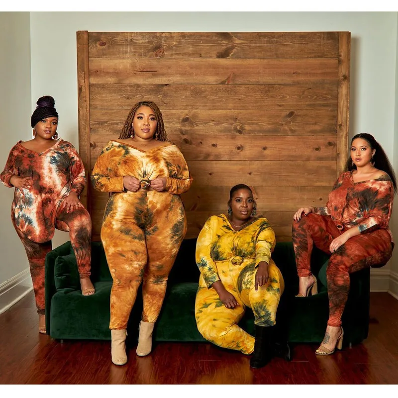 2021 New Arrivals Bodycon Tie Dye Clothing Outfit Plus Size 2 Piece Set Women