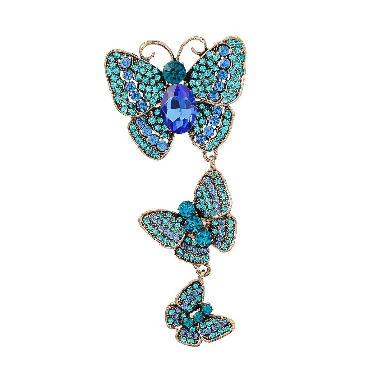 Cute Three Butterflies Rhinestone Alloy Girl Women Brooches Pin Wholesale Butterfly Brooch