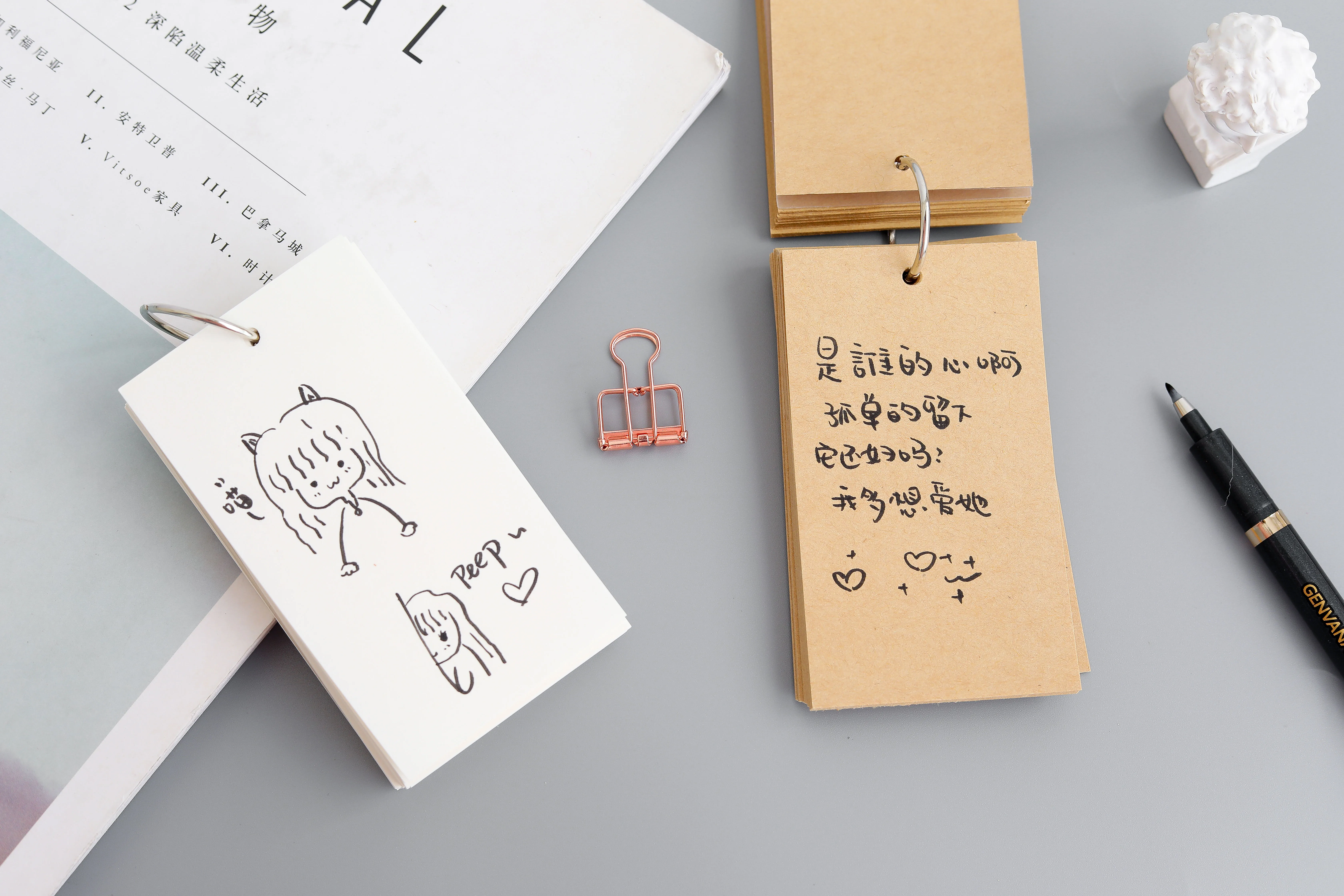 Wholesale PP Cover Kraft Paper Loose Leaf Clasp Mini Notebooks Grid Blank Pocket Memo With Metal Ring