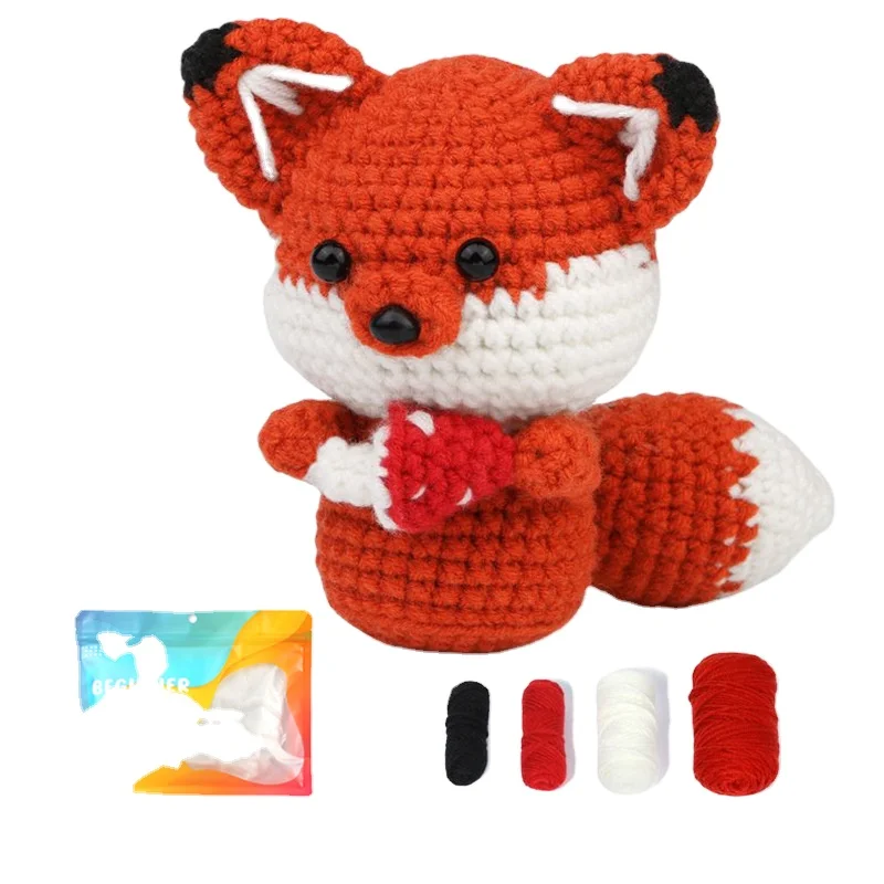 Easy To Do Wooles Yarn Beginner Crochet & Craft Kit Crochet Starter Kit Diy Cute Animals Fox Handmade Crochet Kit