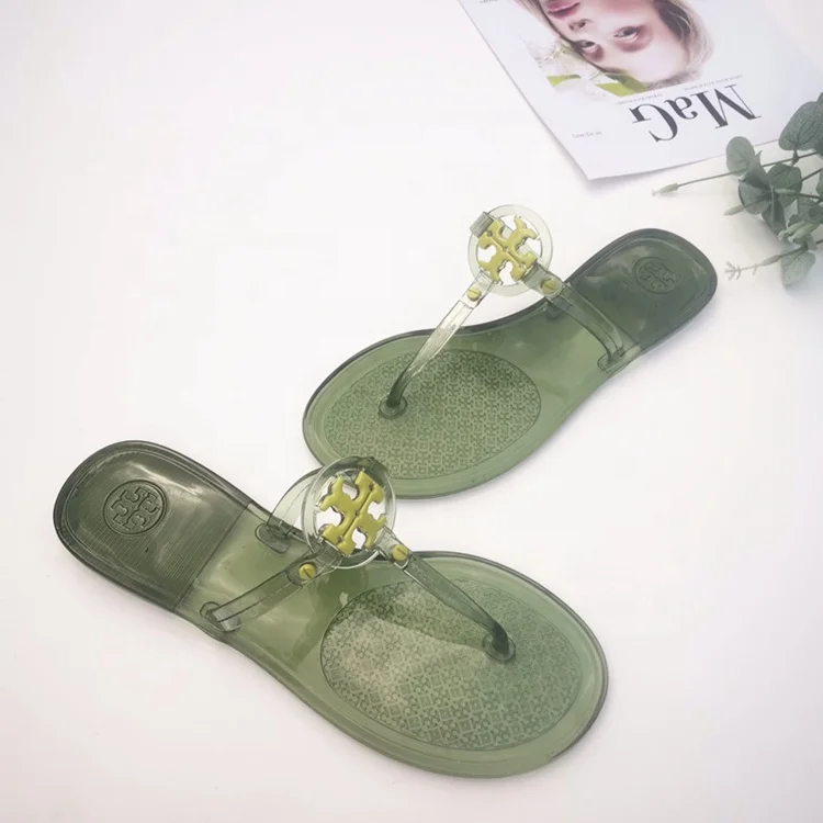 
2021 PVC Ladies Custom Beach Flat Tb Transparent Jelly Slippers Women Slides Sandal Clear Flip-flops Slippers 
