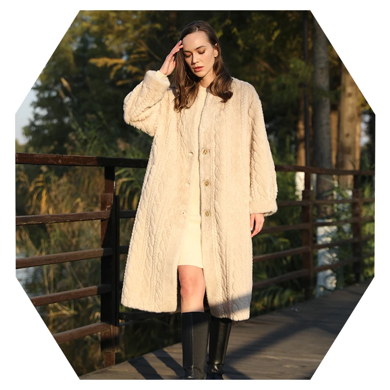 Janefur Factory High Quality Luxury Winter Fake Fur Mink Long Loose Thick Warm Mink Coat