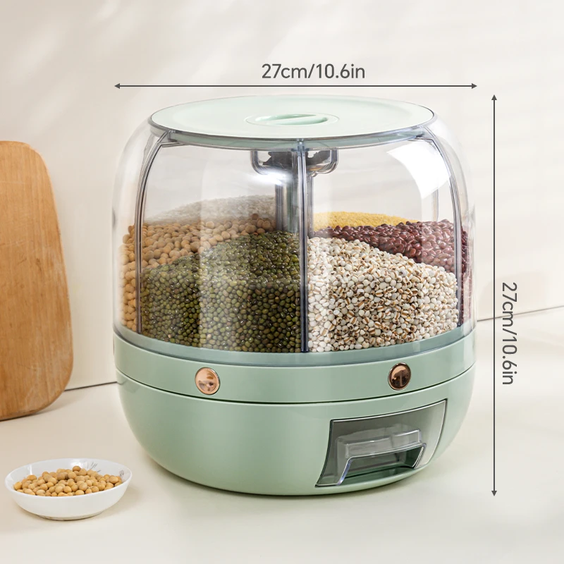 In Stock Rice and Grain Storage Container Food 360 Rotating Dispenser Measuring Cylinder with Lid Moisture Resistant