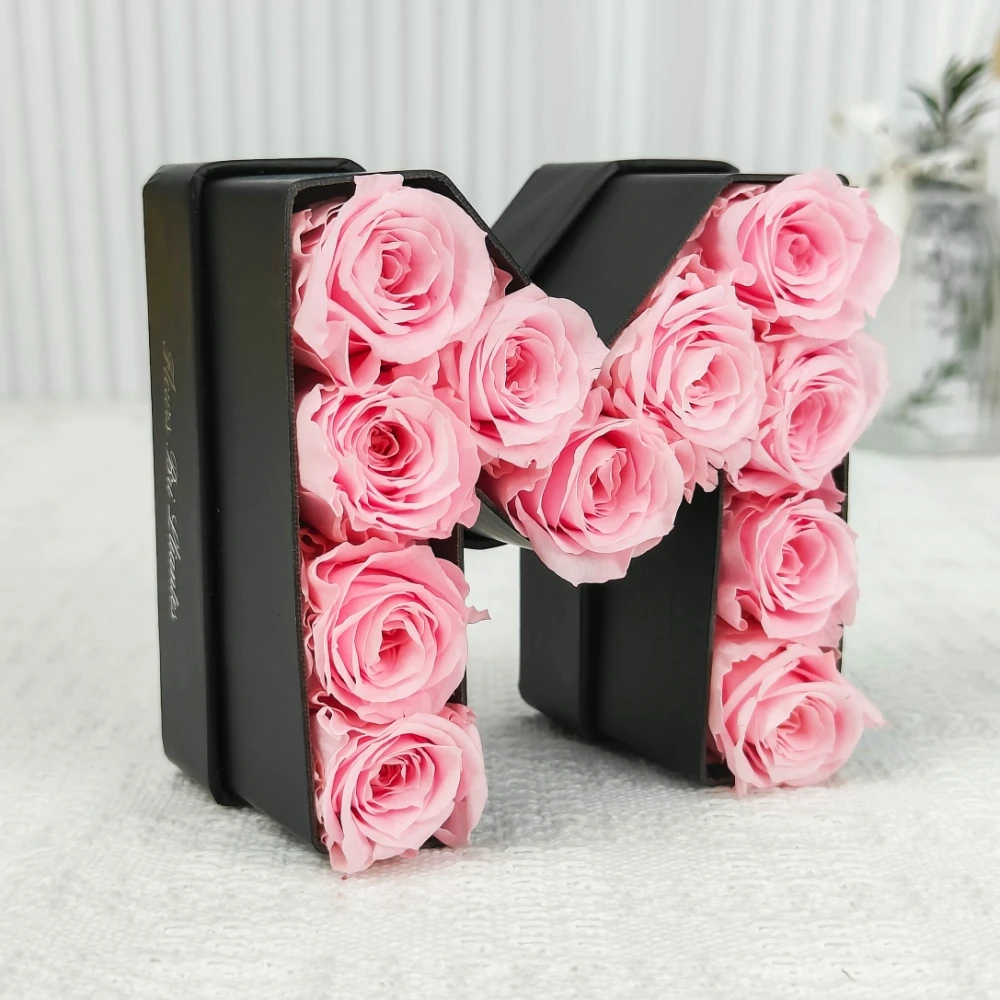 Letter M Alphabet Shaped Cardboard Gift Display Paper Mache Box For Preserved Roses