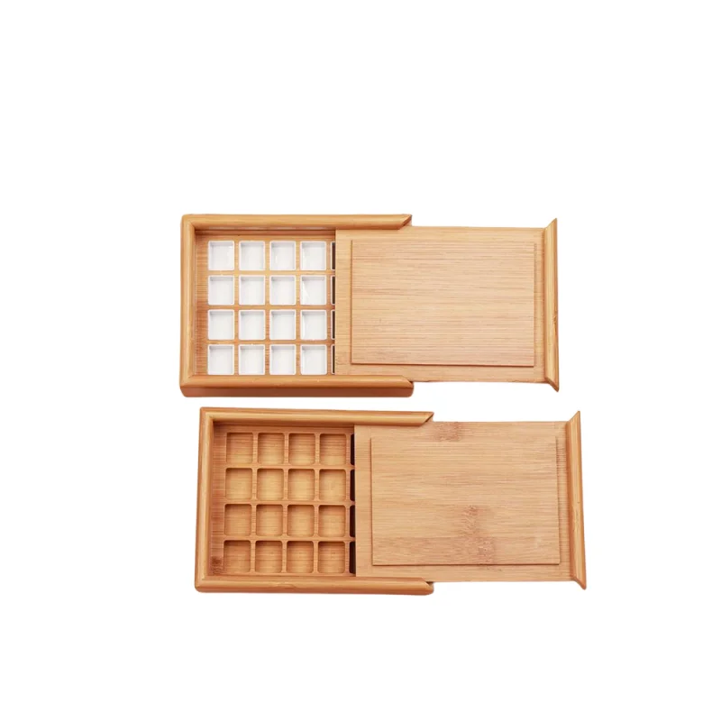 36 Cells Empty Wooden Watercolor Paint Box Portable Palette Color Storage Box