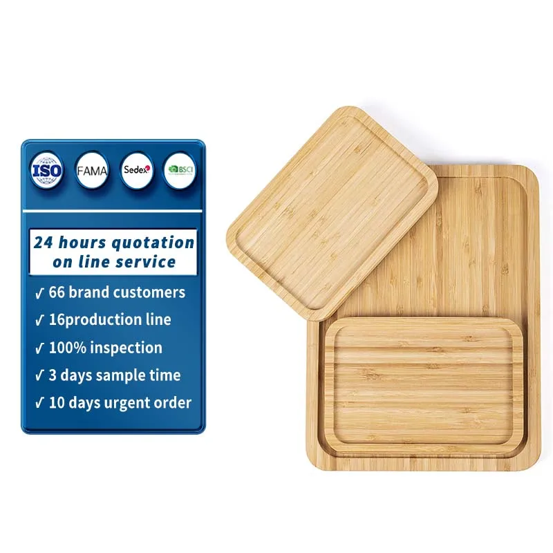 Set of 3 Natural color Bamboo Serving Tray wood Nesting Trays for Food and Drinks fruits