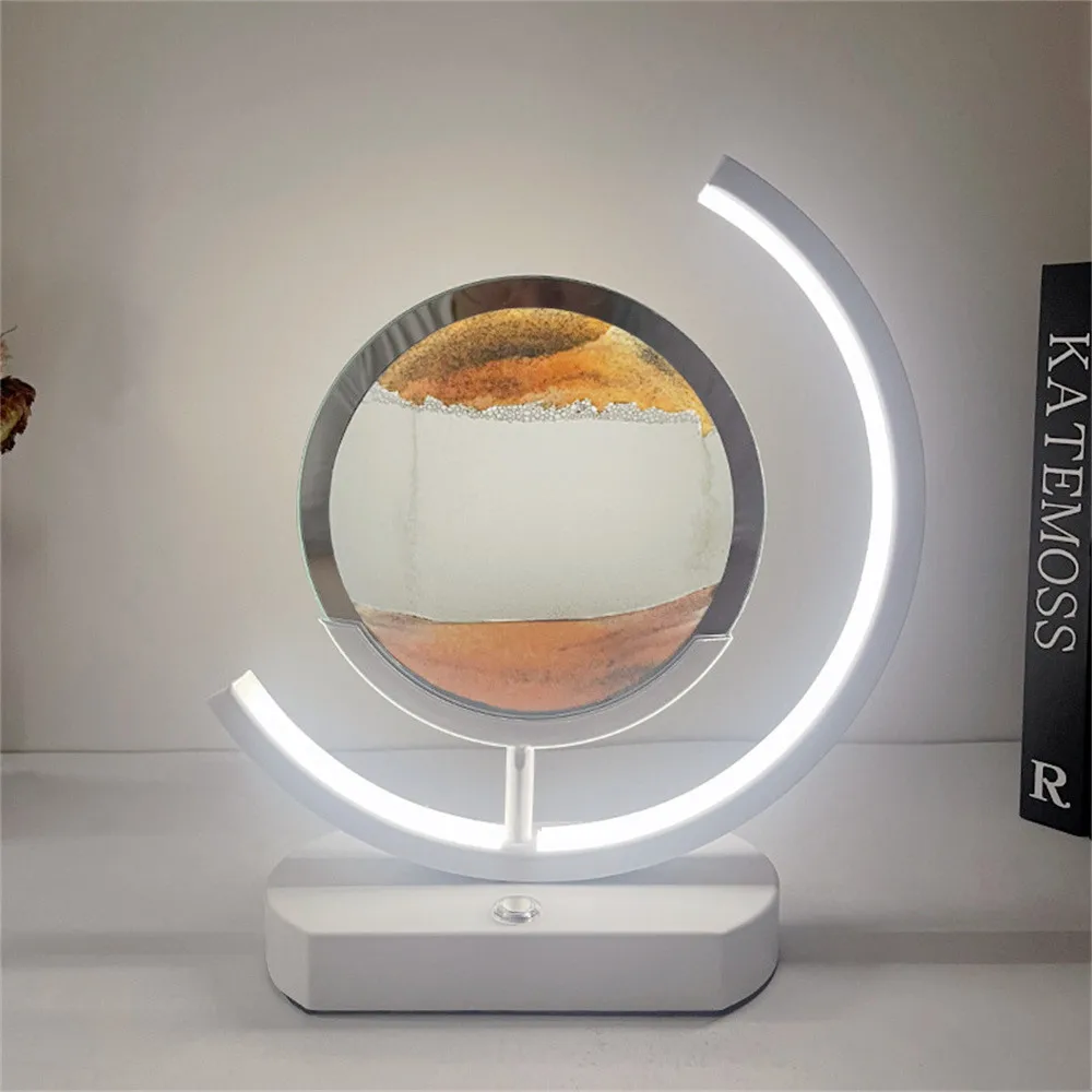5W Moving Sand Art Hourglass Table Lamp Night Light Very Healing For Home And Office Decoration