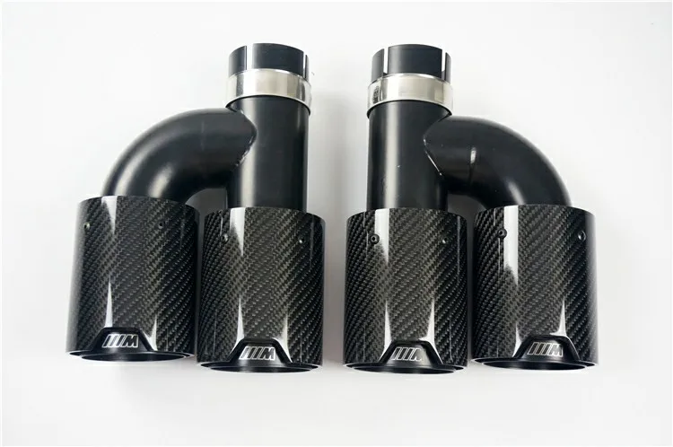 Auto Carbon Fiber Black Rear Bumper Tailpipe H Type Exhaust Tips For BMW Cars