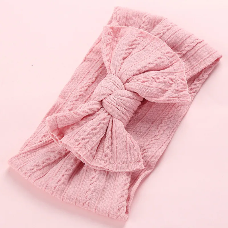 Newborn Baby Cable Knit Nylon Headbands Infant Knitted Bows Headband Ribbed Bow Nylon Headband Kid Girls Photo Props