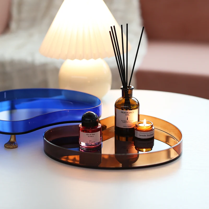 Home hotel restaurant luxury acrylic serving trays wholesale custom small round acrylic tray