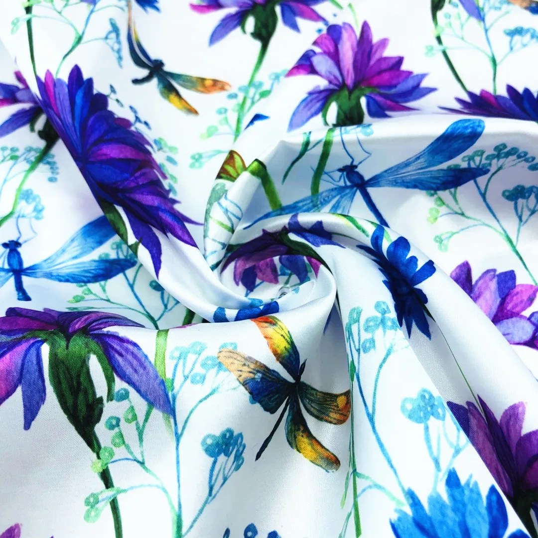 High Quality Customized Fashion Printed Shiny Satin Dress Shirt Blouse 100%Polyester Fabric