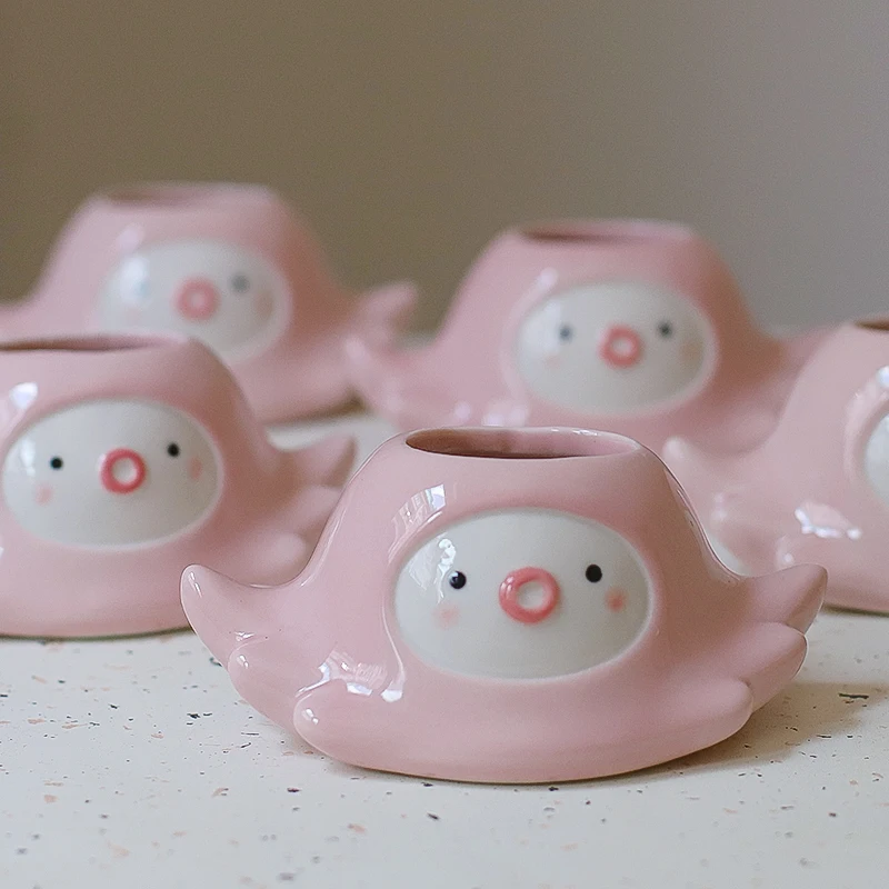 Cute Mini Home Garden Octopus Animal Shape Flower Pot Ceramic Succulent Planter Pink Plant Pots with Drain Hole