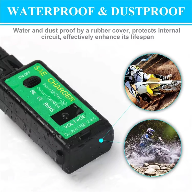 Motorcycle Accessories 5V 3.1A Motorcycle Phone USB Charger SAE to USB Adapter with Voltmeter & ON/OFF Switch