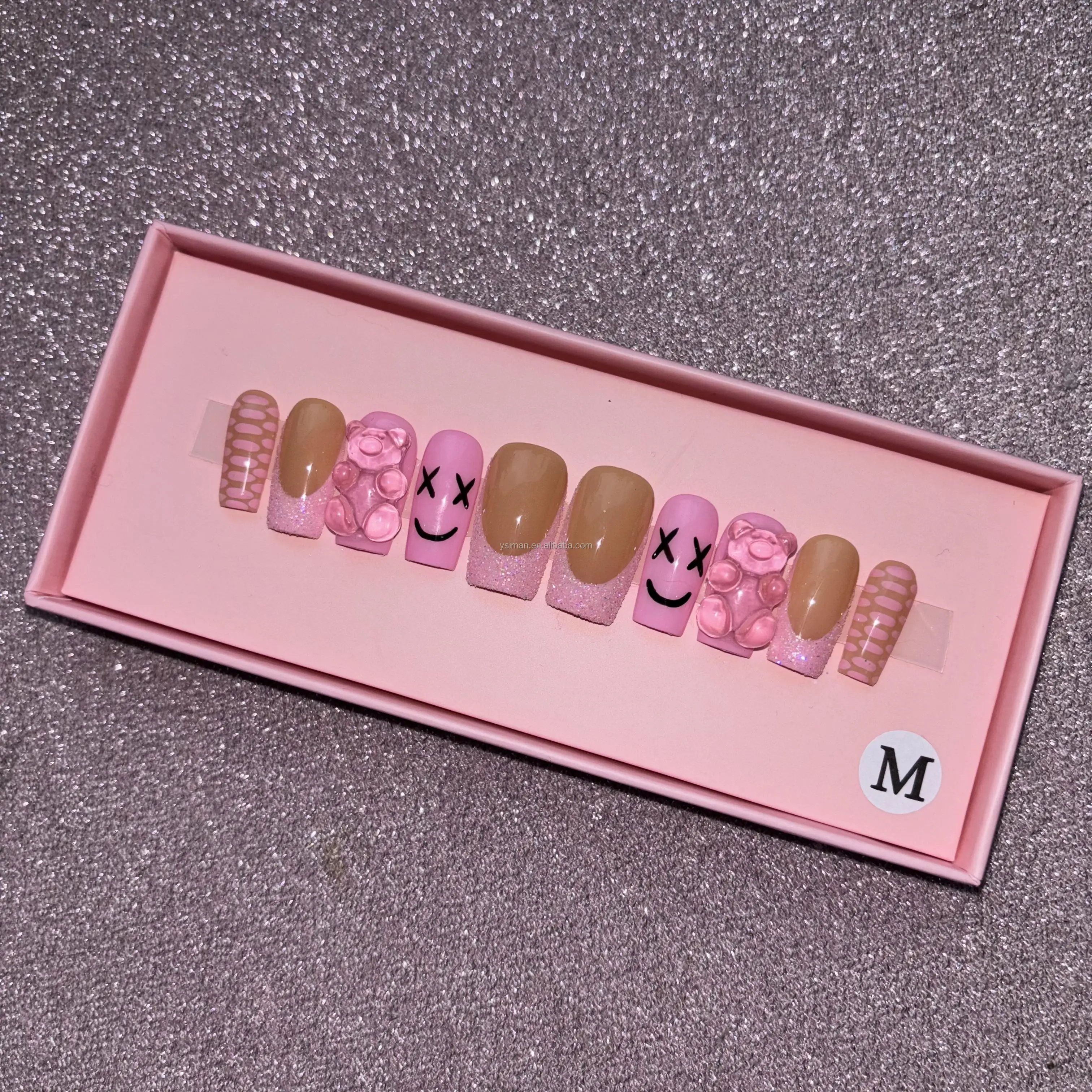Short nails Design Custom Middle Oval Black French White Butterfly  ABS Acrylic Artificial Fingernails