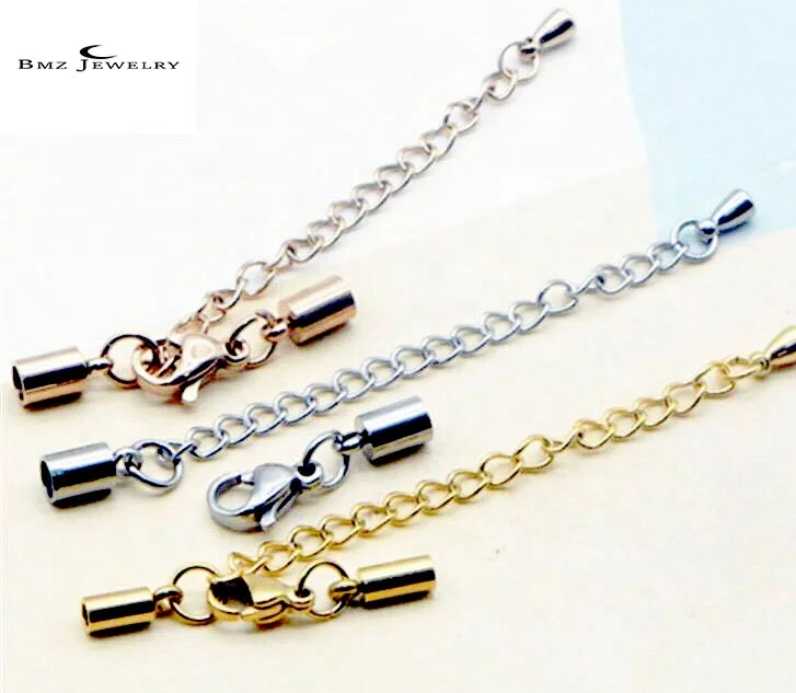 BMZ double 316L stainless round two end cap 2/3/4/5/mm lobster clasp rose gold color stainless steel lobster clasp