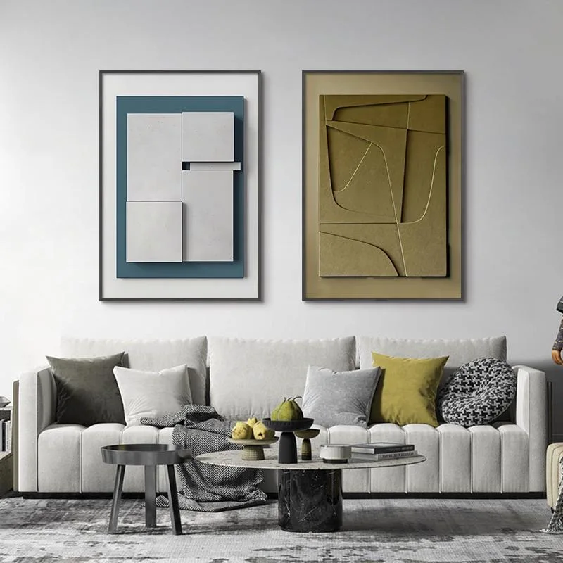 Custom modern living room home decor luxury 3d wall art wood carving decoration relief wall painting Handmade Sandstone Painting